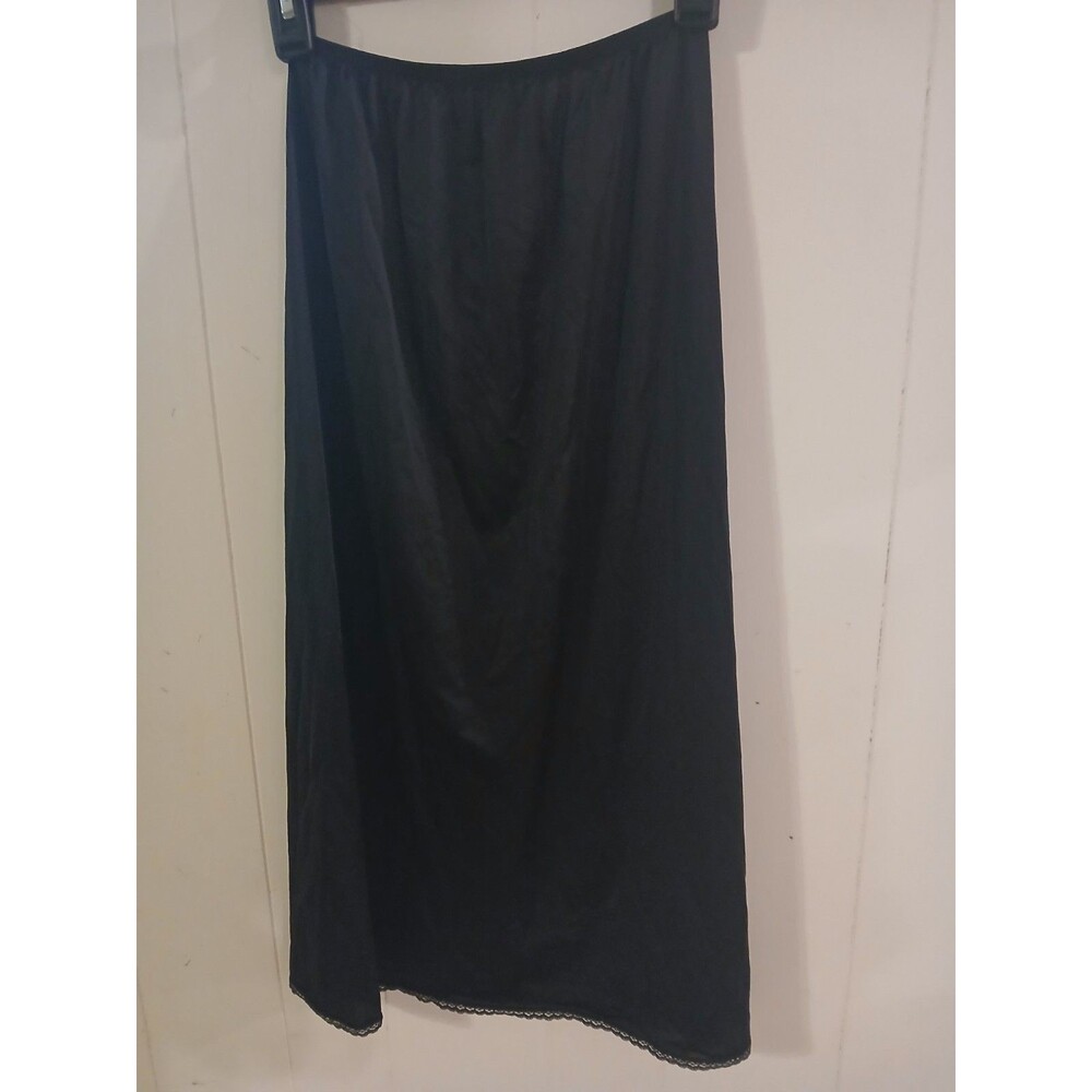 Vintage Half Slip Size Small Long Length 30" Black Nylon Slit Whimsigoth Glam